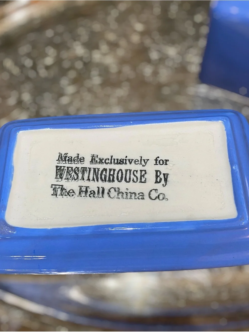 Vintage Hall Westinghouse Butter Dish Holds 1 Pound Blue Covered Art Deco